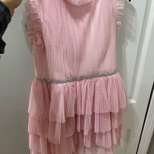 Zunie Pink Layered Dress with Silver Waistband
